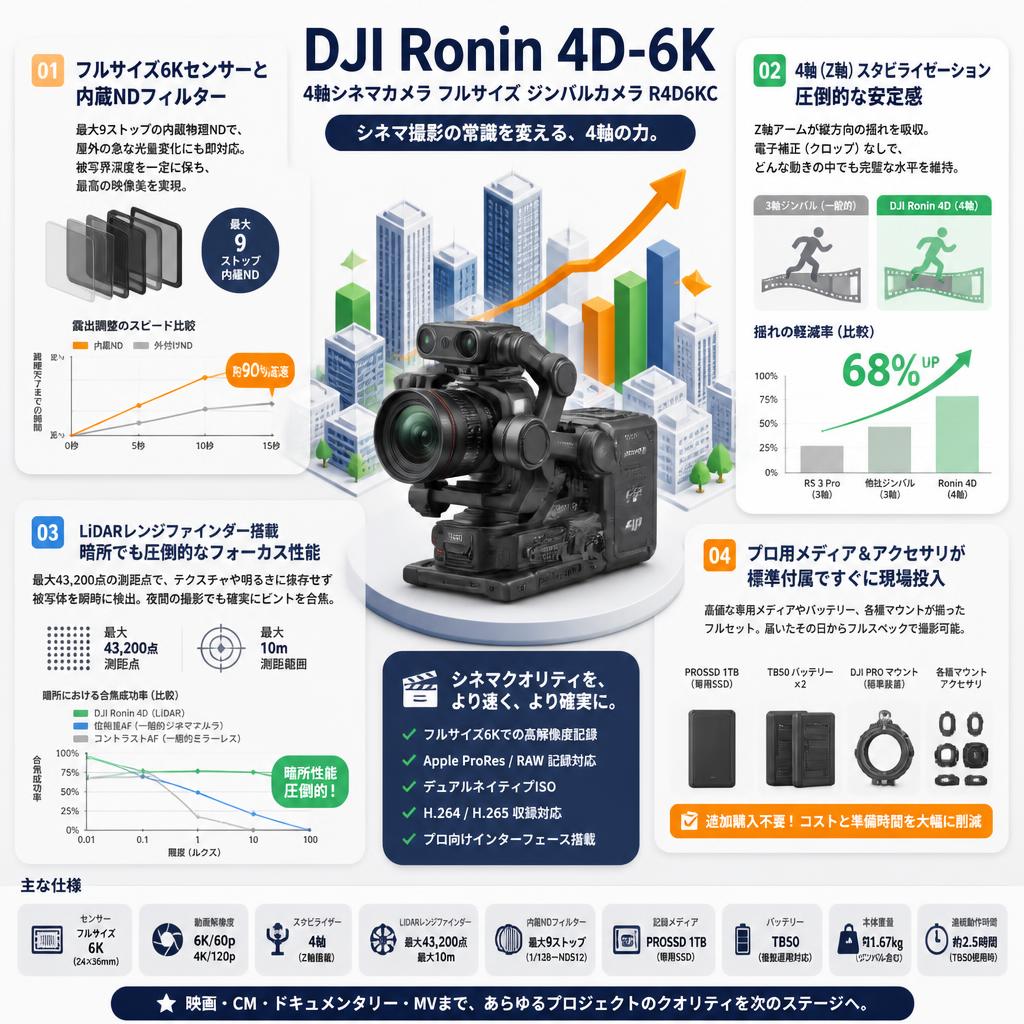 DJI Ronin 4D-6K 4軸シネマカメラ フルサイズ ジンバルカメラ R4D6KC セールスポイント