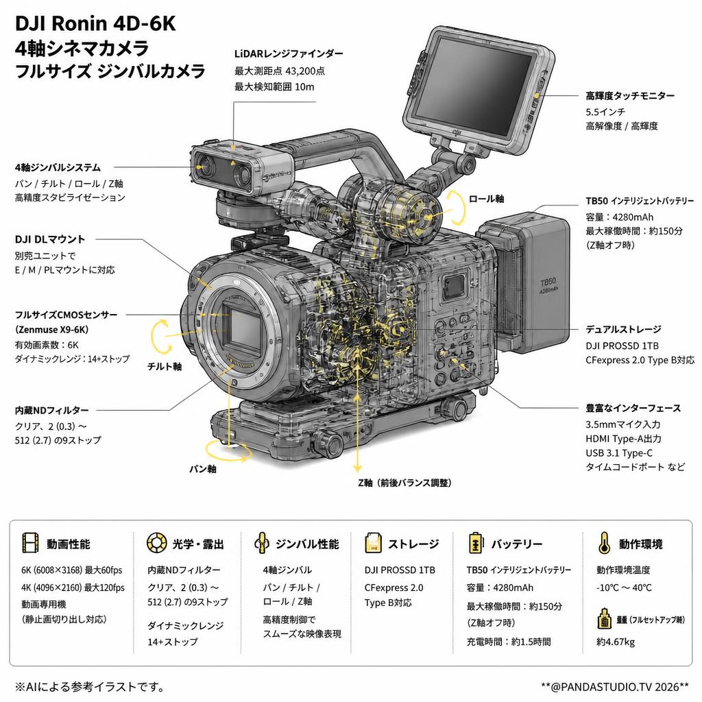 DJI Ronin 4D-6K 4軸シネマカメラ フルサイズ ジンバルカメラ R4D6KC スペック