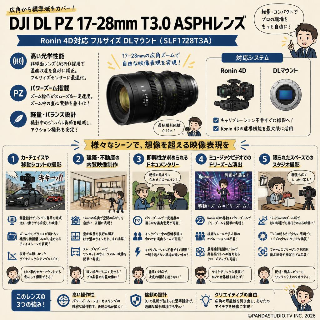 DJI DL PZ 17-28mm T3.0 ASPHレンズ Ronin 4D対応 フルサイズ DLマウント (SLF1728T3A) 用途