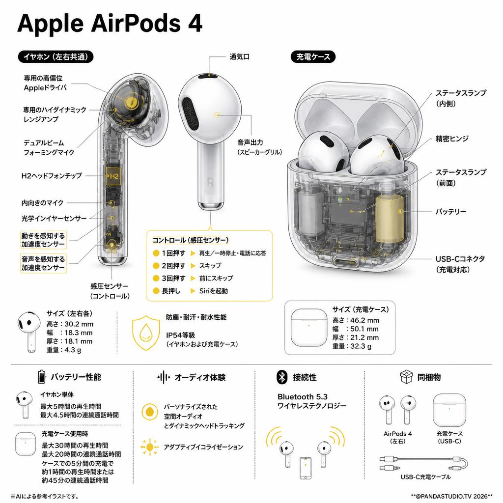 Apple AirPods 4 スペック