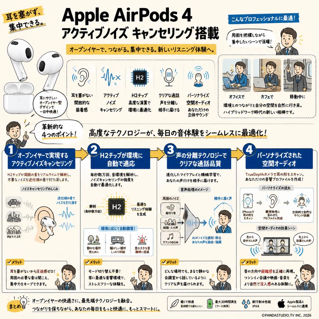 Apple AirPods 4 アクティブノイズ キャンセリング搭載 概要