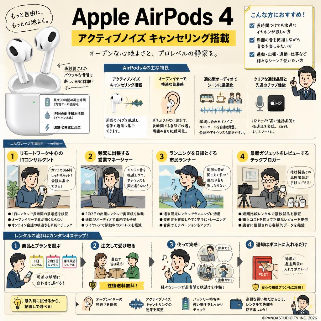 Apple AirPods 4 アクティブノイズ キャンセリング搭載 おもな対象のお客様