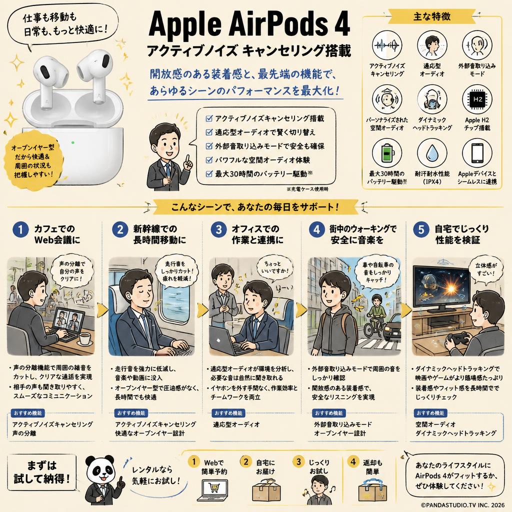 Apple AirPods 4 アクティブノイズ キャンセリング搭載 用途