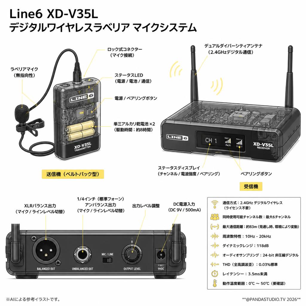 Line6 XD-V35L デジタルワイヤレスラベリア マイクシステム スペック