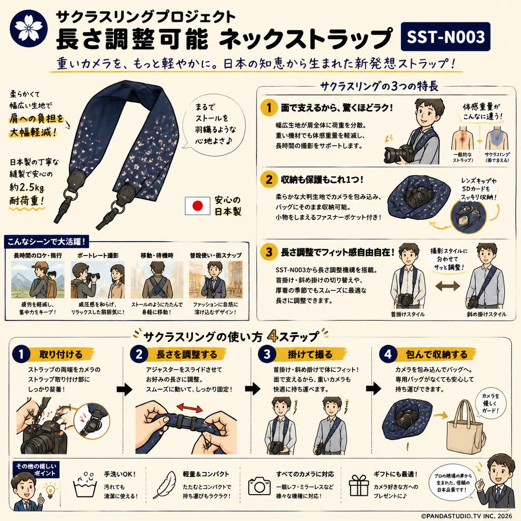 サクラスリングプロジェクト長さ調整可能 ネックストラップ SST-N003 概要