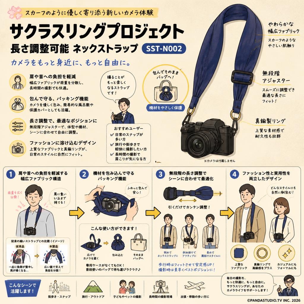 サクラスリングプロジェクト長さ調整可能 ネックストラップ SST-N002 概要