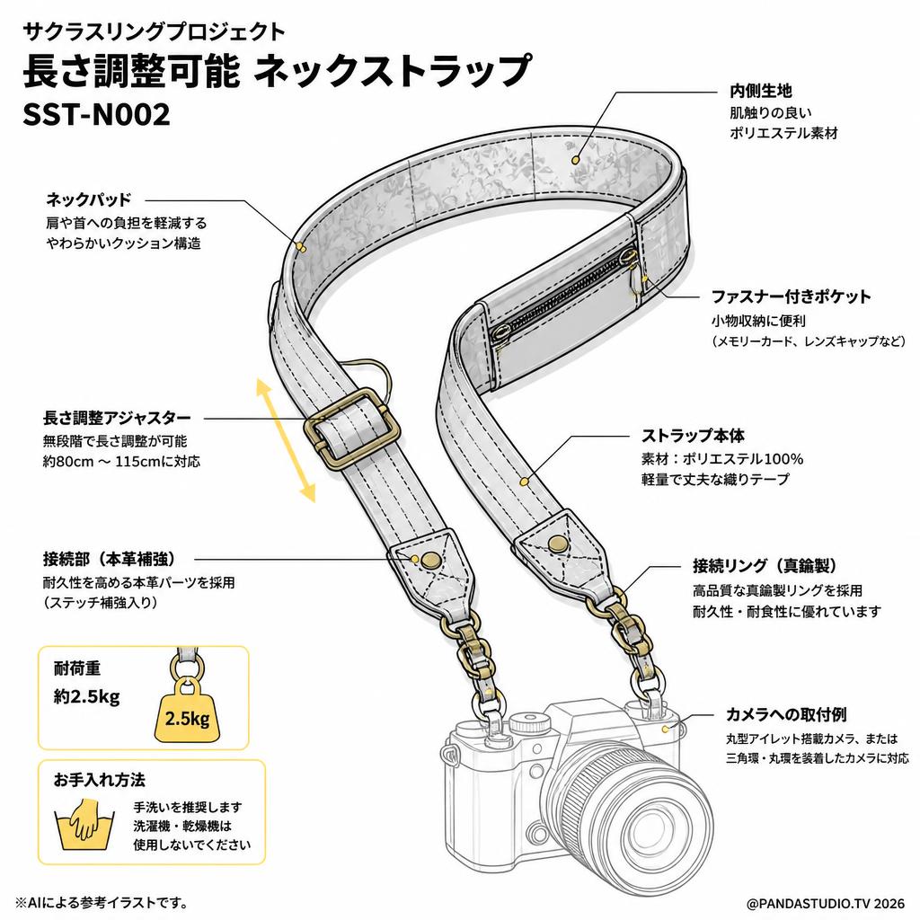 サクラスリングプロジェクト長さ調整可能 ネックストラップ SST-N002 スペック