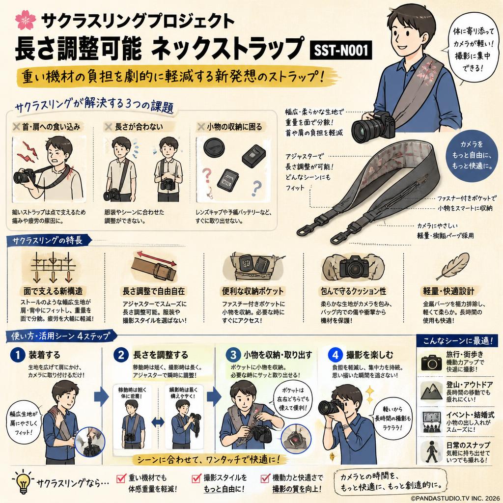 サクラスリングプロジェクト長さ調整可能 ネックストラップ SST-N001 概要
