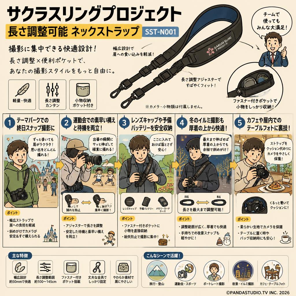 サクラスリングプロジェクト長さ調整可能 ネックストラップ SST-N001 用途