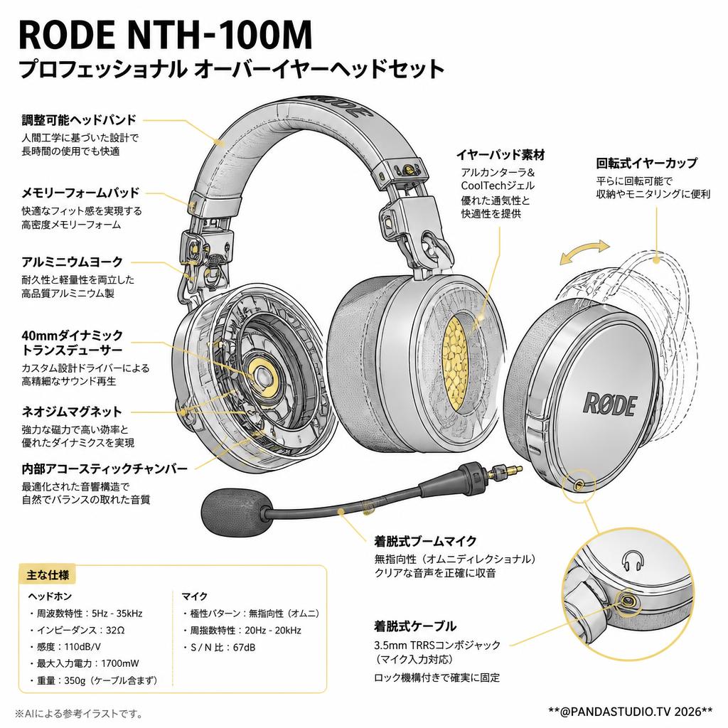 RODE NTH-100M プロフェッショナル オーバーイヤーヘッドセット スペック
