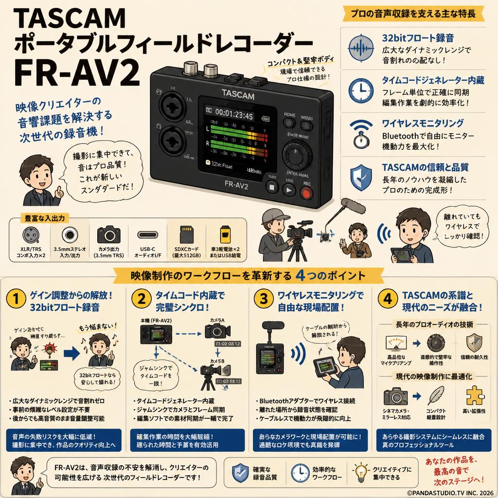 TASCAM ポータブルフィールドレコーダー FR-AV2 概要