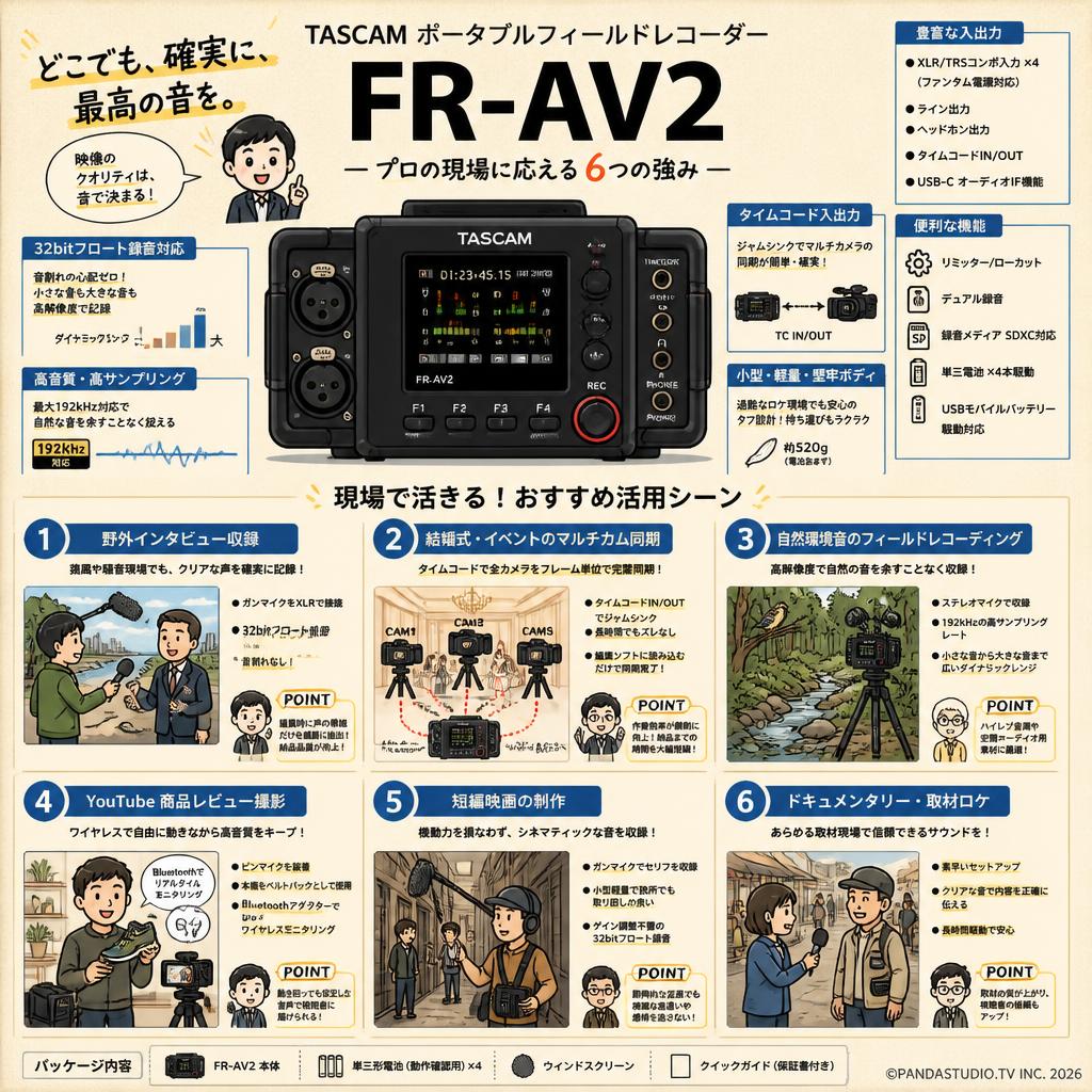 TASCAM ポータブルフィールドレコーダー FR-AV2 用途