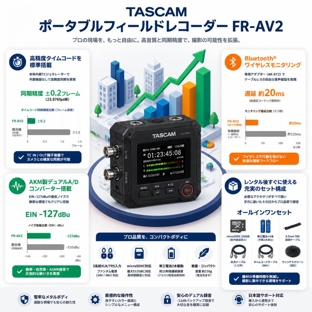 TASCAM ポータブルフィールドレコーダー FR-AV2 セールスポイント
