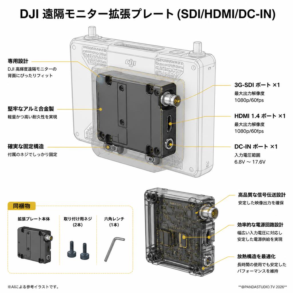 DJI DJRMEP DJI 遠隔モニター拡張プレート(SDI/HDMI/DC-IN) スペック