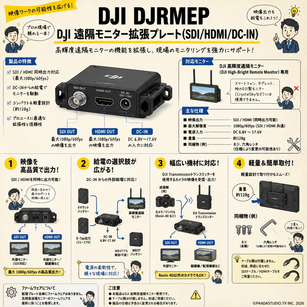 DJI DJRMEP DJI 遠隔モニター拡張プレート(SDI/HDMI/DC-IN) FAQ（よくある質問と答え）