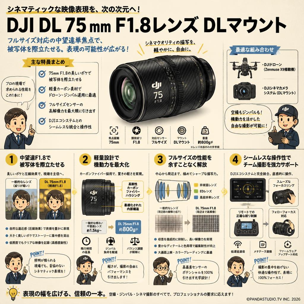 DJI DL 75 mm F1.8レンズ DLマウント 概要