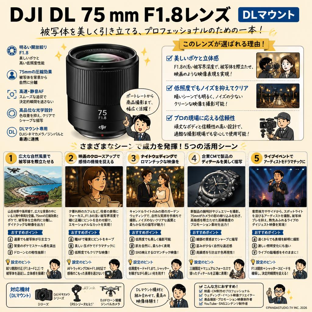 DJI DL 75 mm F1.8レンズ DLマウント 用途