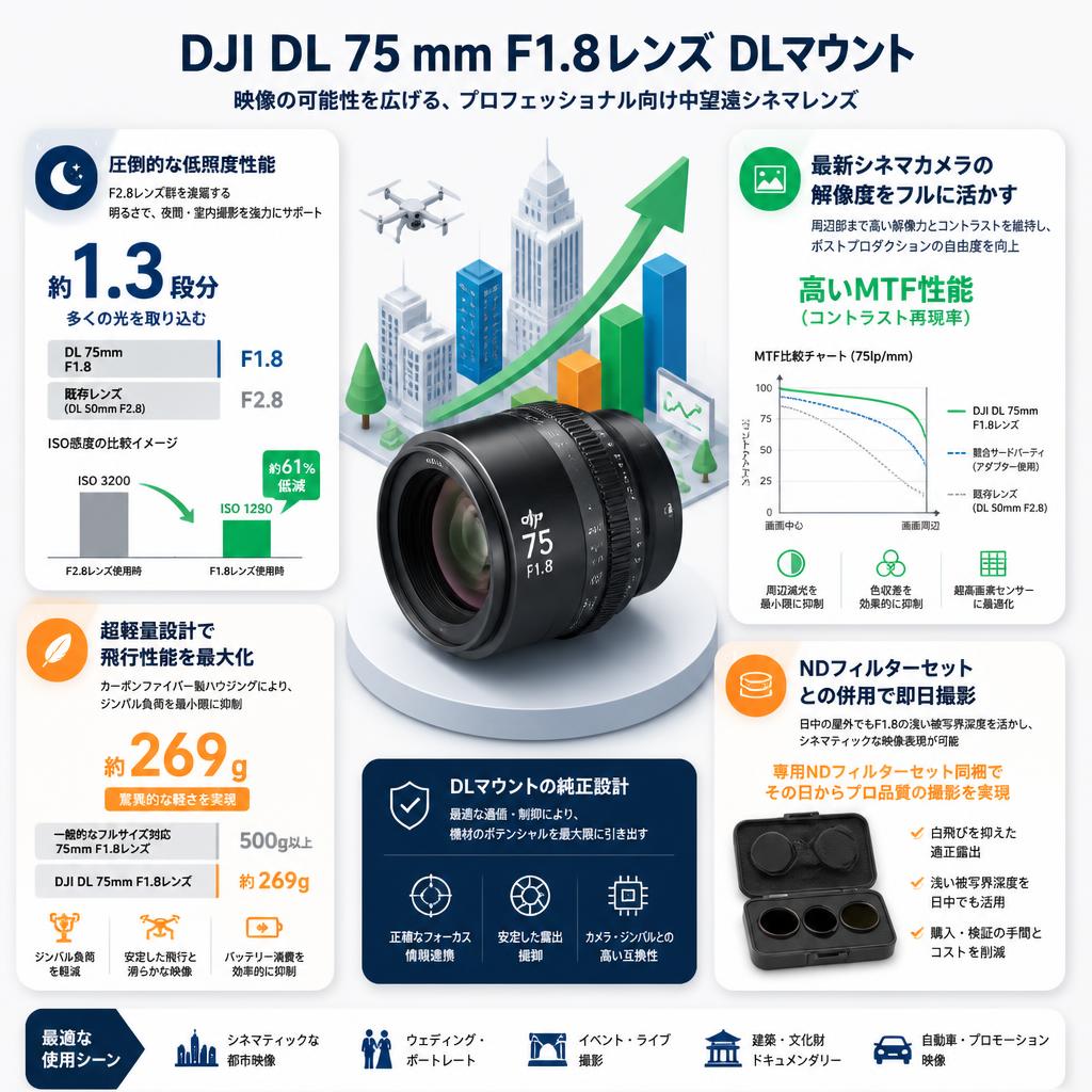 DJI DL 75 mm F1.8レンズ DLマウント セールスポイント