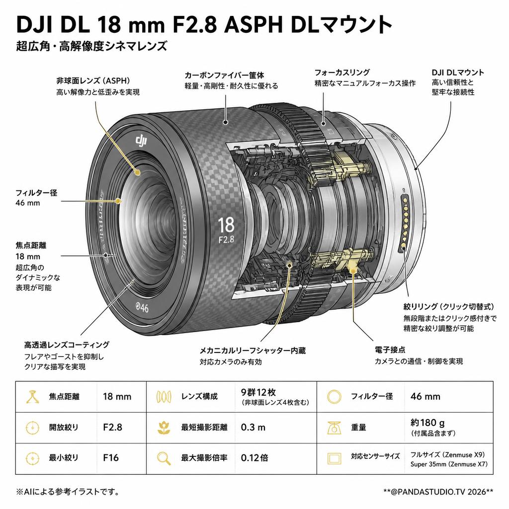 DJI DL 18 mm F2.8 ASPH DLマウント スペック