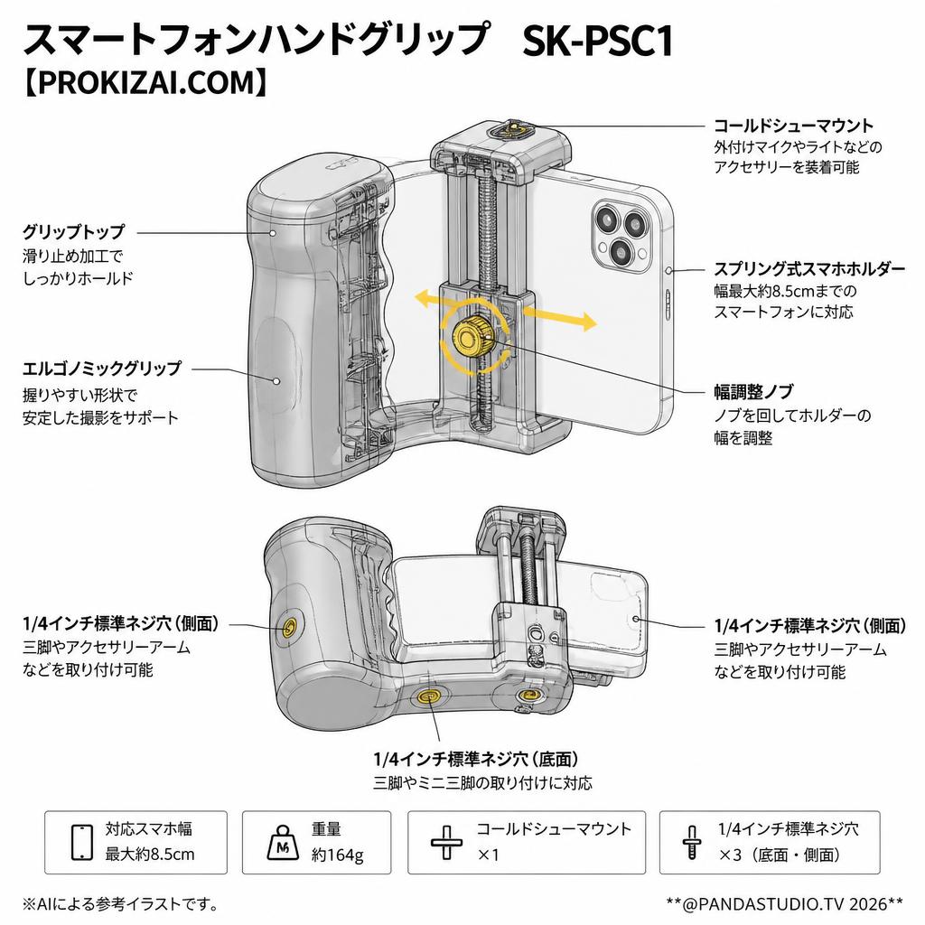 スマートフォンハンドグリップ　SK-PSC1　【PROKIZAI.COM】 スペック