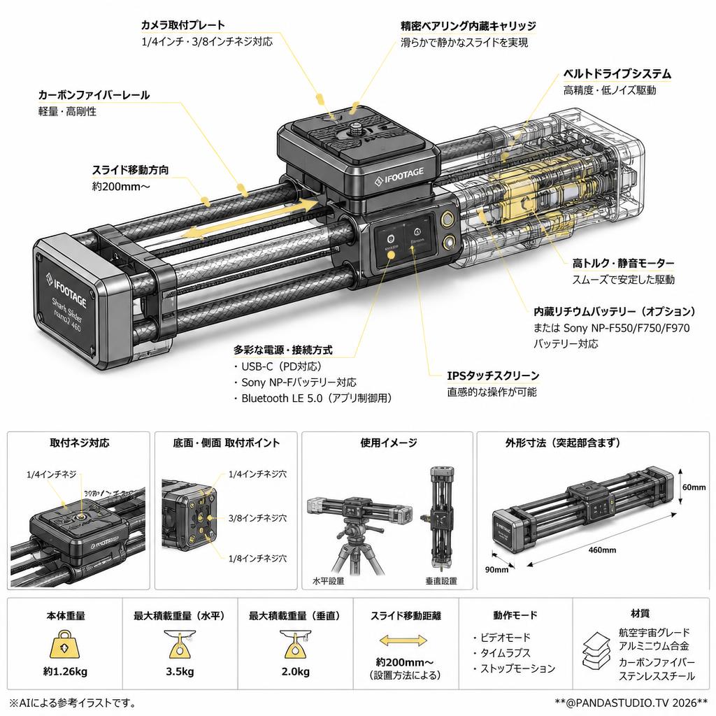 IFOOTAGE Shark Slider nano2 460 スペック
