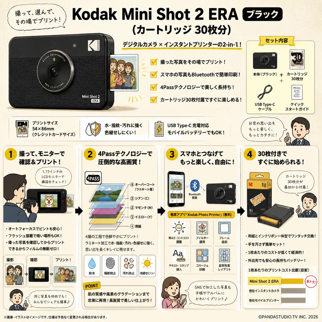 Kodak Mini Shot 2 ERA ブラック(カートリッジ 30枚分) 概要