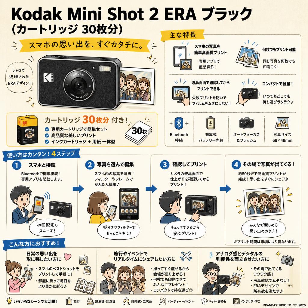 Kodak Mini Shot 2 ERA ブラック(カートリッジ 30枚分) おもな対象のお客様