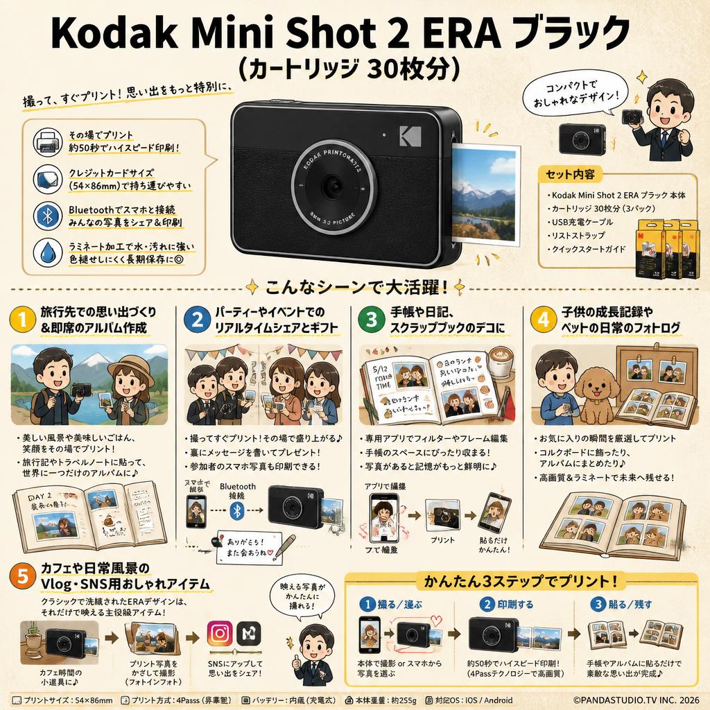 Kodak Mini Shot 2 ERA ブラック(カートリッジ 30枚分) 用途