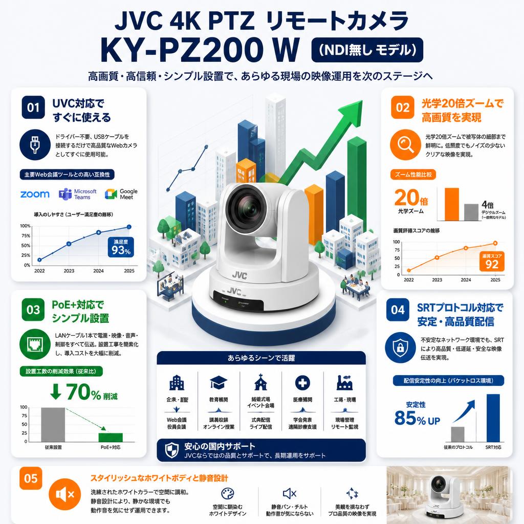JVC 4K PTZ リモートカメラ KY-PZ200 W （NDI無し モデル） セールスポイント