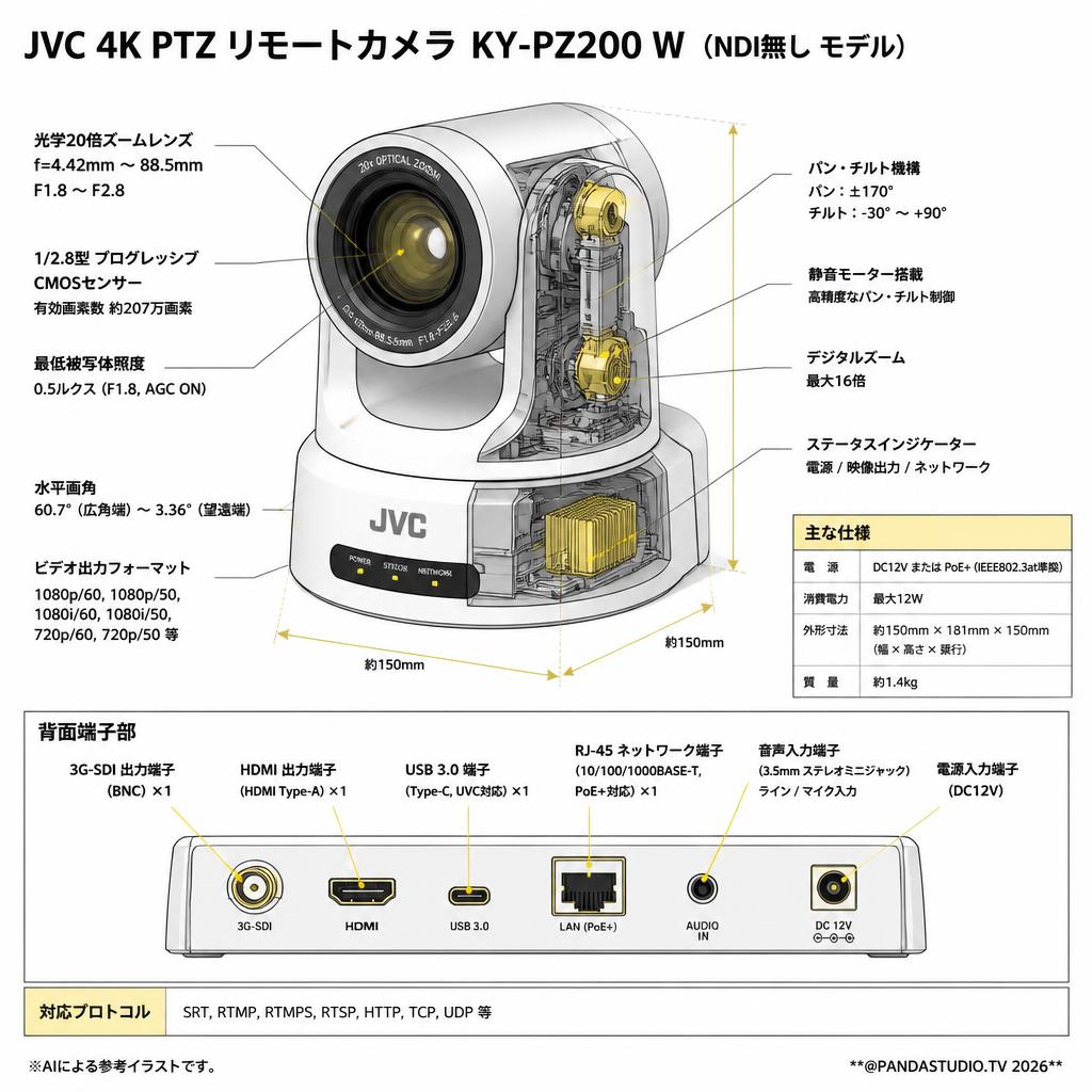 JVC 4K PTZ リモートカメラ KY-PZ200 W （NDI無し モデル） スペック