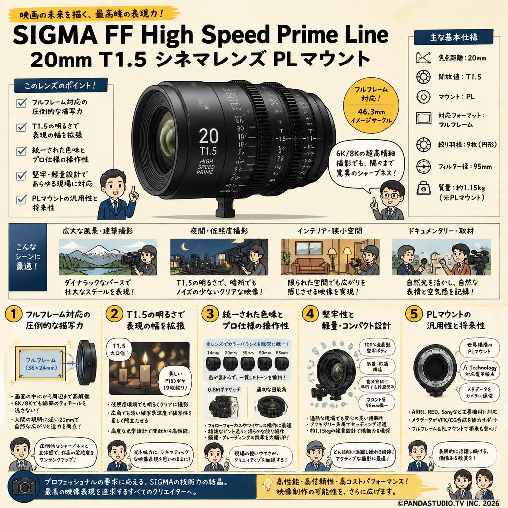 SIGMA FF High Speed Prime Line 20mm T1.5 シネマレンズ PL マウント 概要