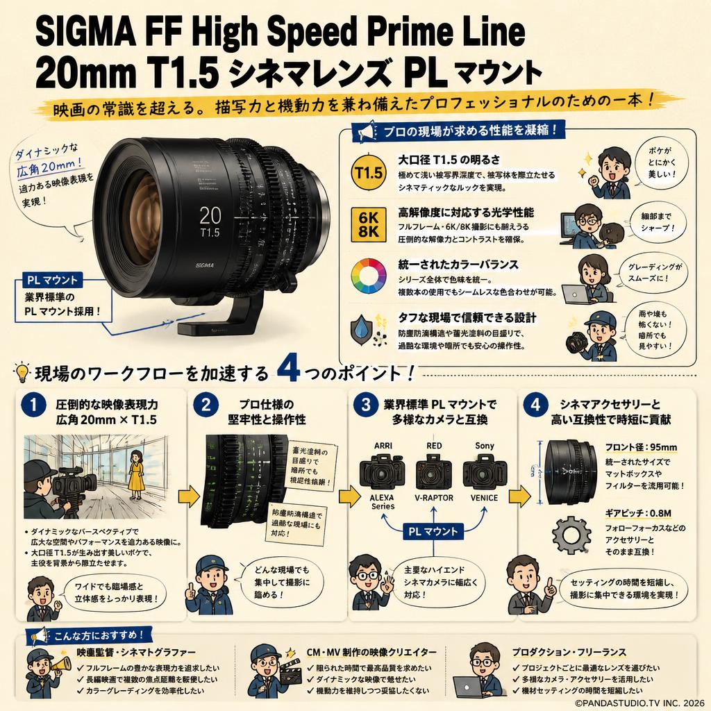 SIGMA FF High Speed Prime Line 20mm T1.5 シネマレンズ PL マウント おもな対象のお客様