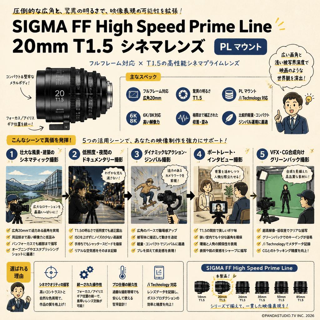 SIGMA FF High Speed Prime Line 20mm T1.5 シネマレンズ PL マウント 用途