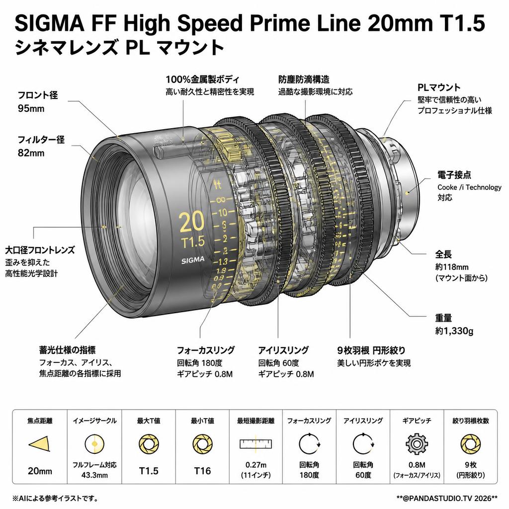 SIGMA FF High Speed Prime Line 20mm T1.5 シネマレンズ PL マウント スペック