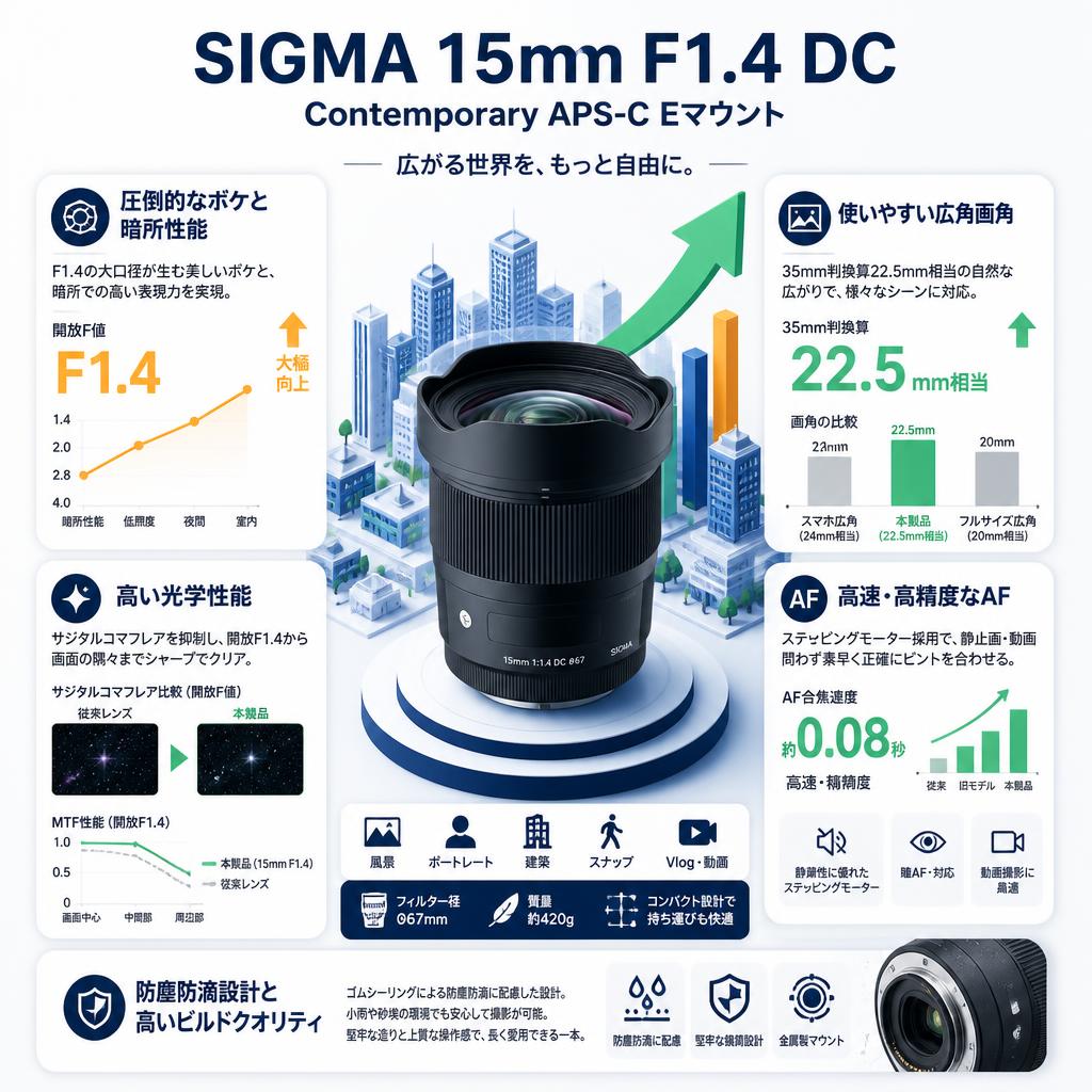 SIGMA 15mm F1.4 DC Contemporary APS-C Eマウント セールスポイント