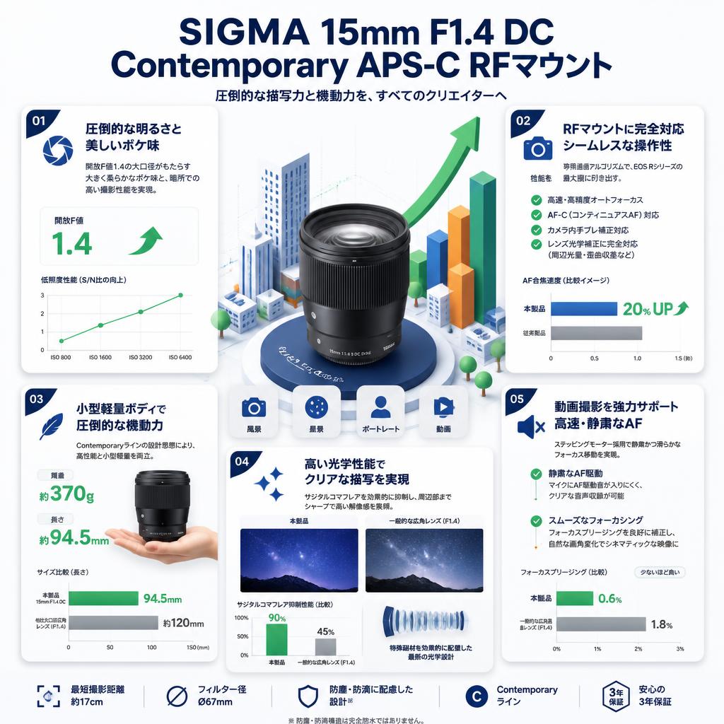 SIGMA 15mm F1.4 DC Contemporary APS-C RFマウント セールスポイント