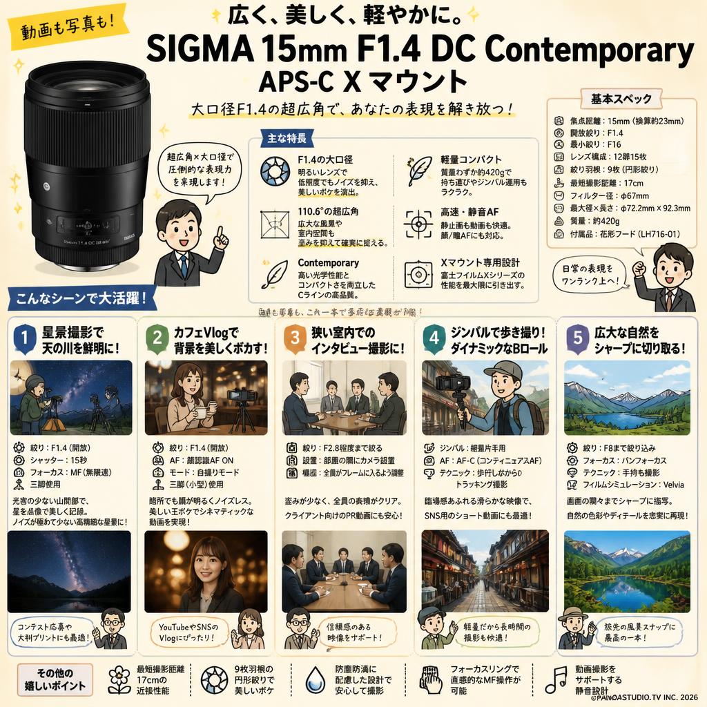 SIGMA 15mm F1.4 DC Contemporary APS-C Xマウント 用途