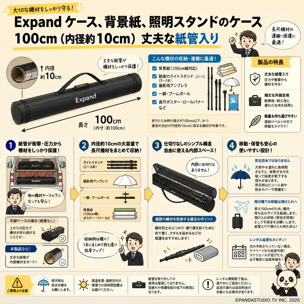 Expand ケース、背景紙、照明スタンドのケース　100cm（内径約10cm) 丈夫な紙管入り FAQ（よくある質問と答え）