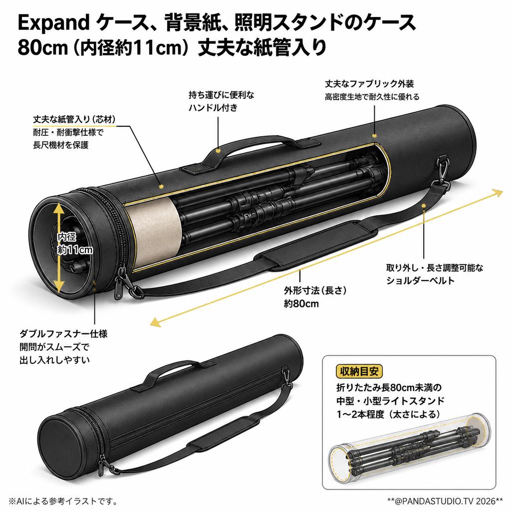 Expand ケース、背景紙、照明スタンドのケース　80cm（内径約11cm） 丈夫な紙管入り スペック
