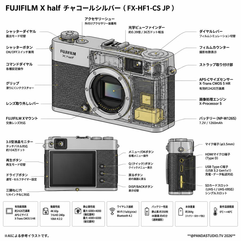 FUJIFILM X half チャコールシルバー ( F X-HF1-CS JP ) スペック