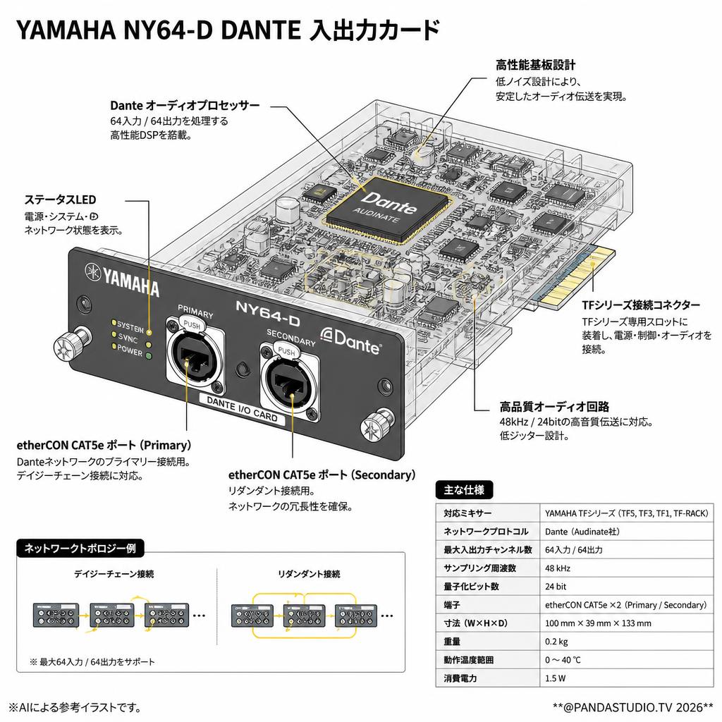 YAMAHA NY64-D DANTE 入出力カード スペック