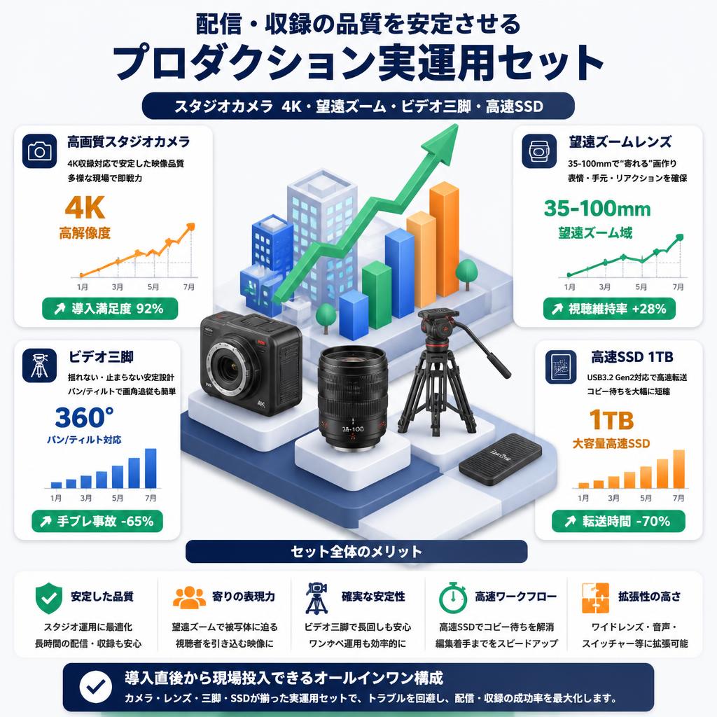 Blackmagic Design Studio Camera 4K Plus G2 / LUMIX G X VARIO 35-100mm / NEEWER TP74 ビデオ三脚 / SanDisk SSD 1TB USB3.2Gen2 セット セールスポイント