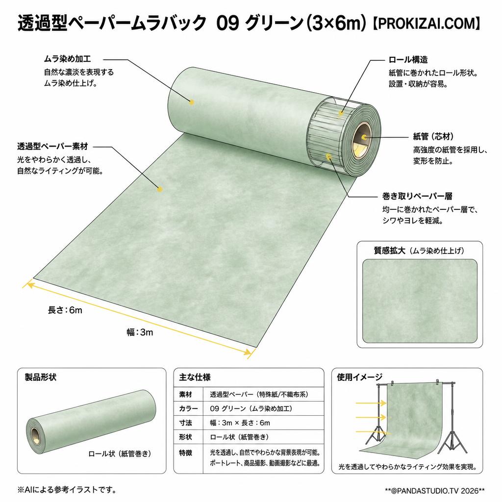 透過型ペーパームラバック 09 グリーン(3×6m)【PROKIZAI.COM】 スペック