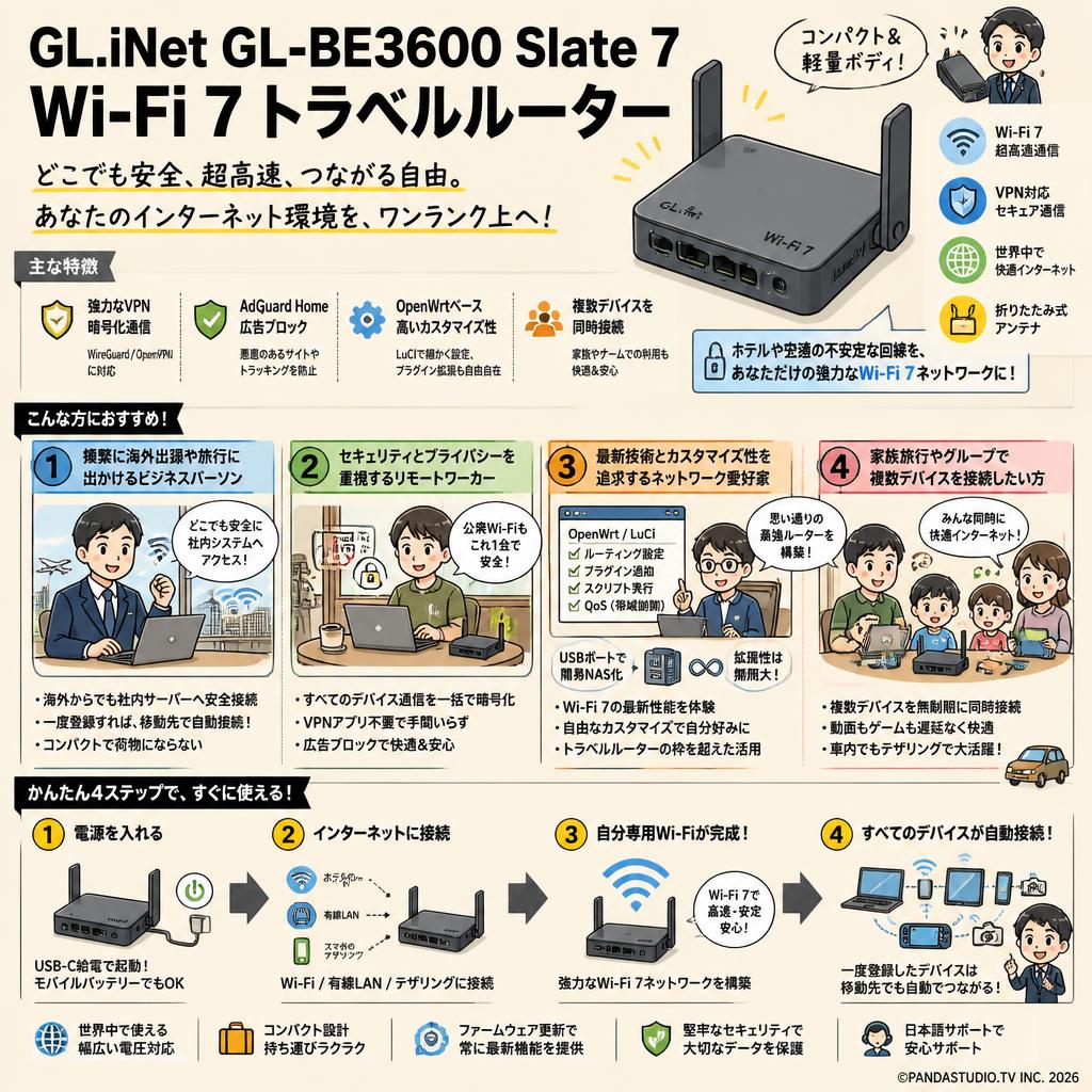 GL.iNet GL-BE3600 Slate 7 Wi-Fi 7 トラベルルーター 無線LANルーター おもな対象のお客様