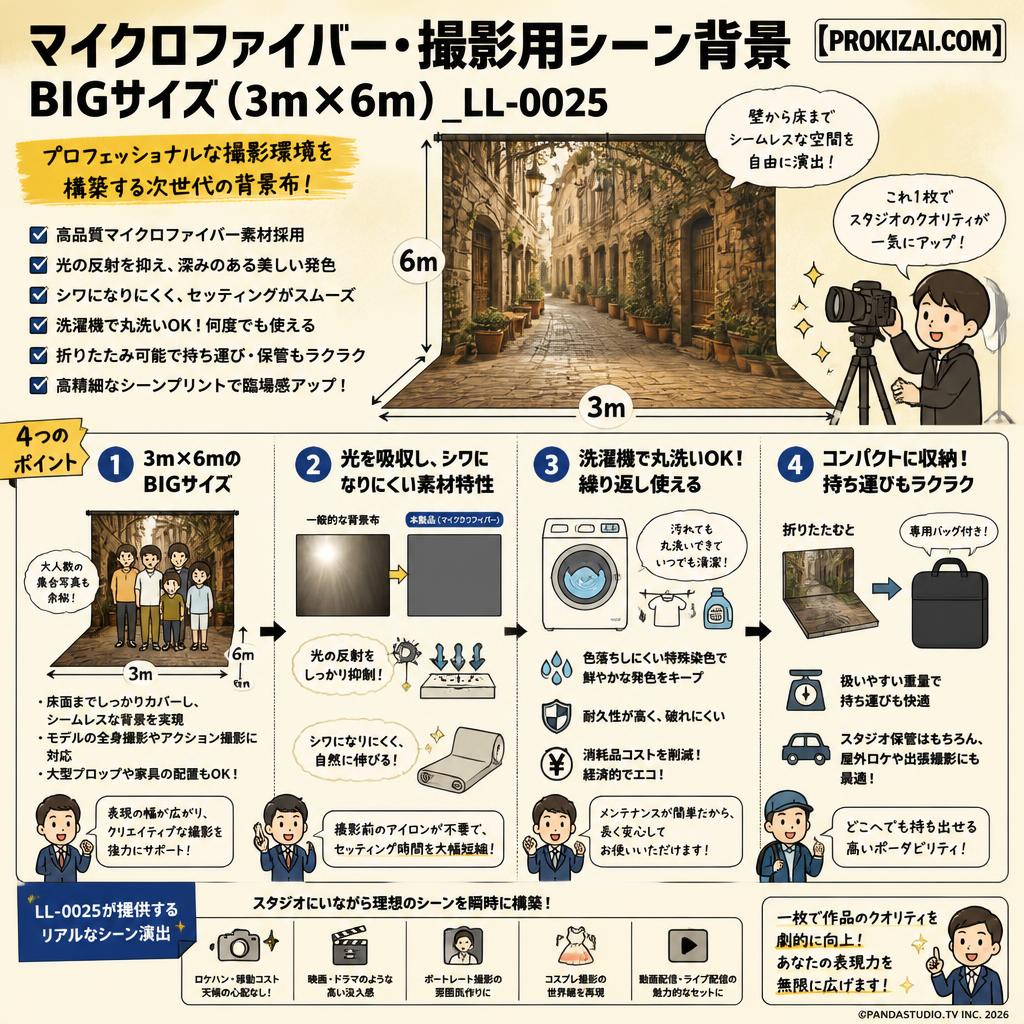 マイクロファイバー・撮影用シーン背景_BIGサイズ(3m×6m）_LL-0025【PROKIZAI.COM】 概要