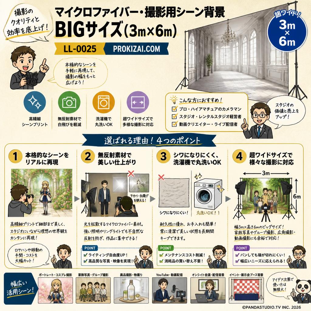 マイクロファイバー・撮影用シーン背景_BIGサイズ(3m×6m）_LL-0025【PROKIZAI.COM】 おもな対象のお客様