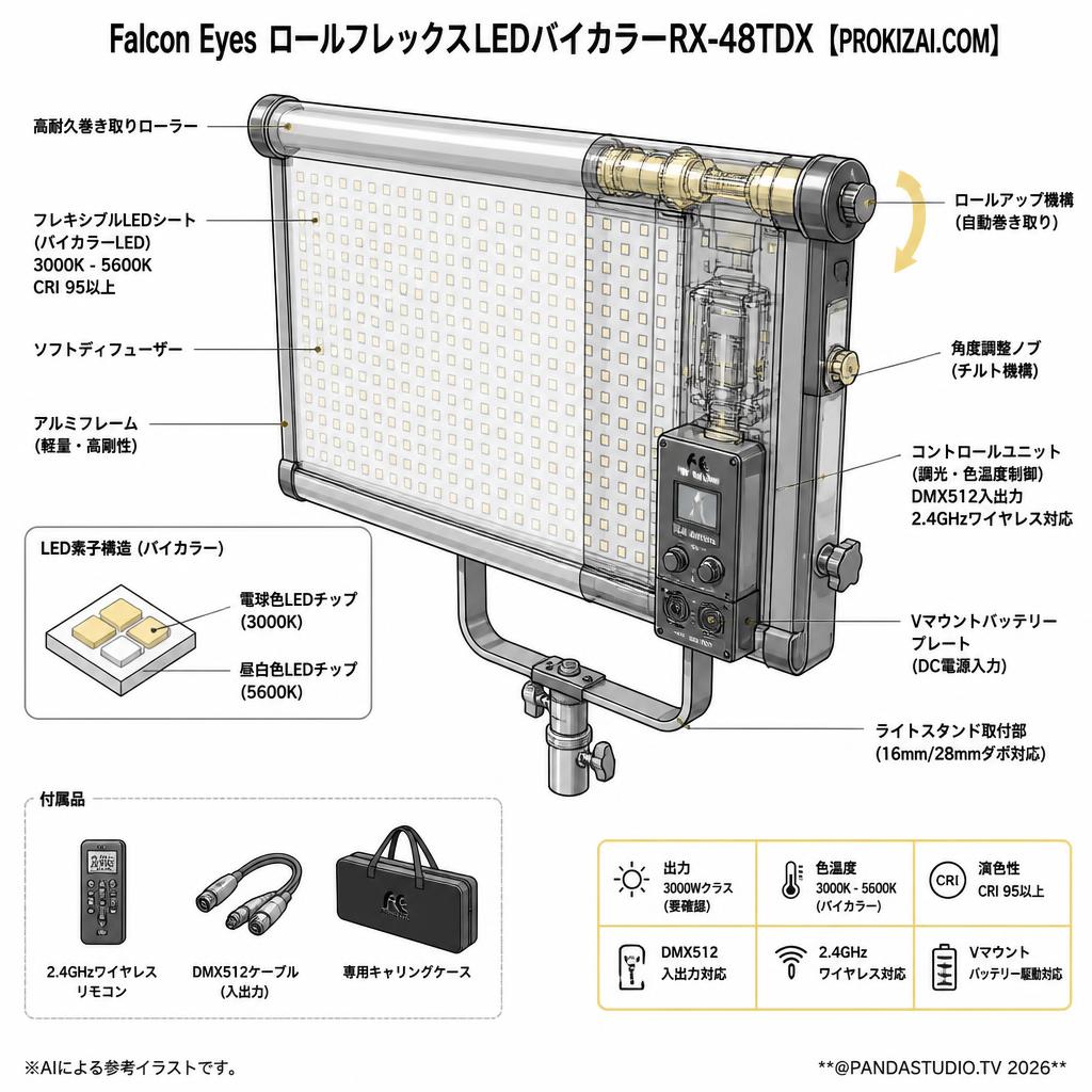 Falcon Eyes  ロールフレックスLEDバイカラーRX-48TDX【PROKIZAI.COM】 スペック