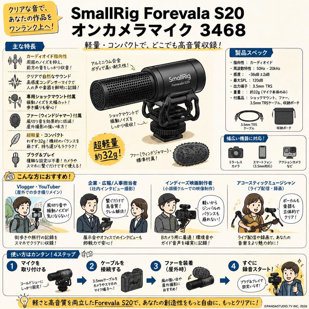 SmallRig Forevala S20 オンカメラマイク 3468 おもな対象のお客様