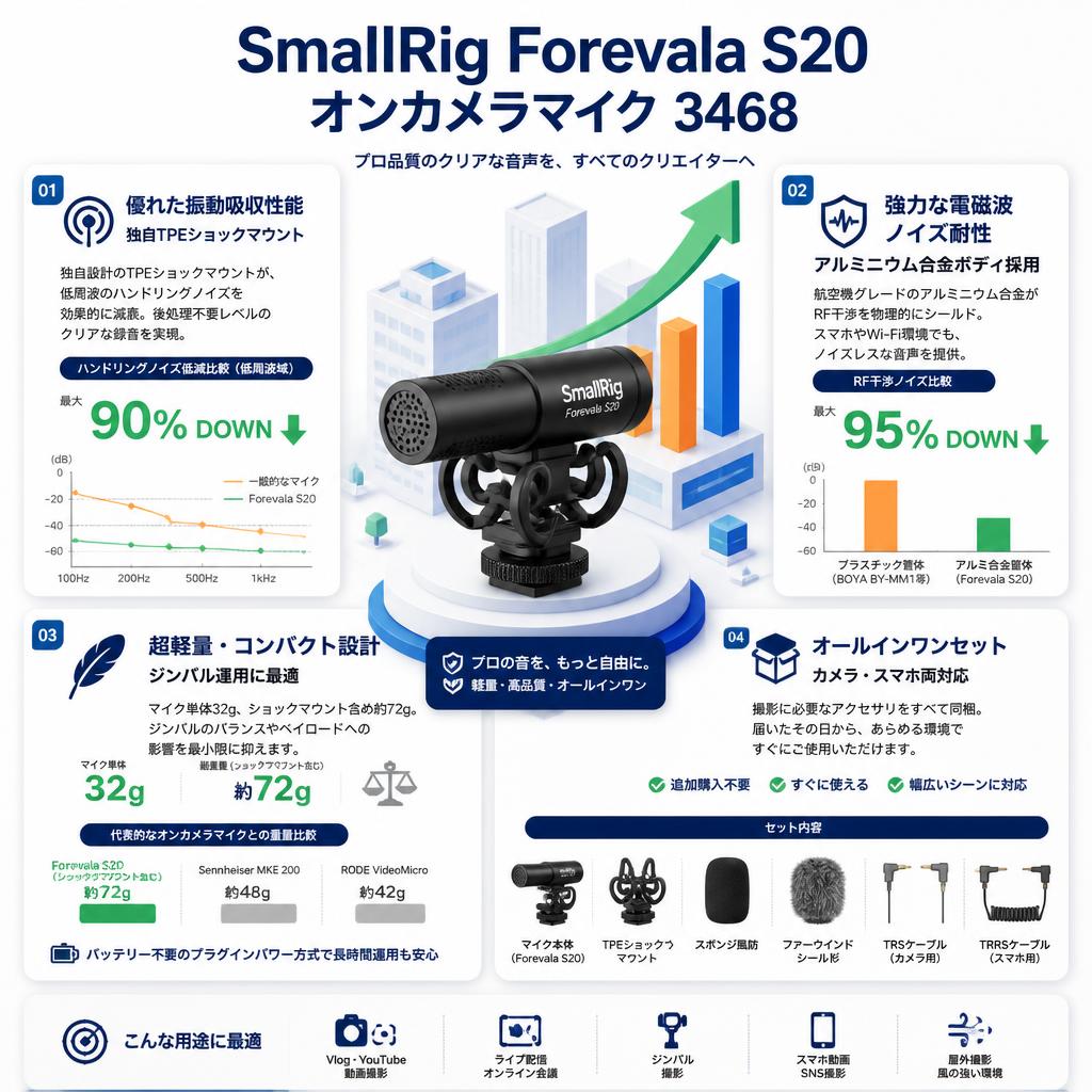 SmallRig Forevala S20 オンカメラマイク 3468 セールスポイント