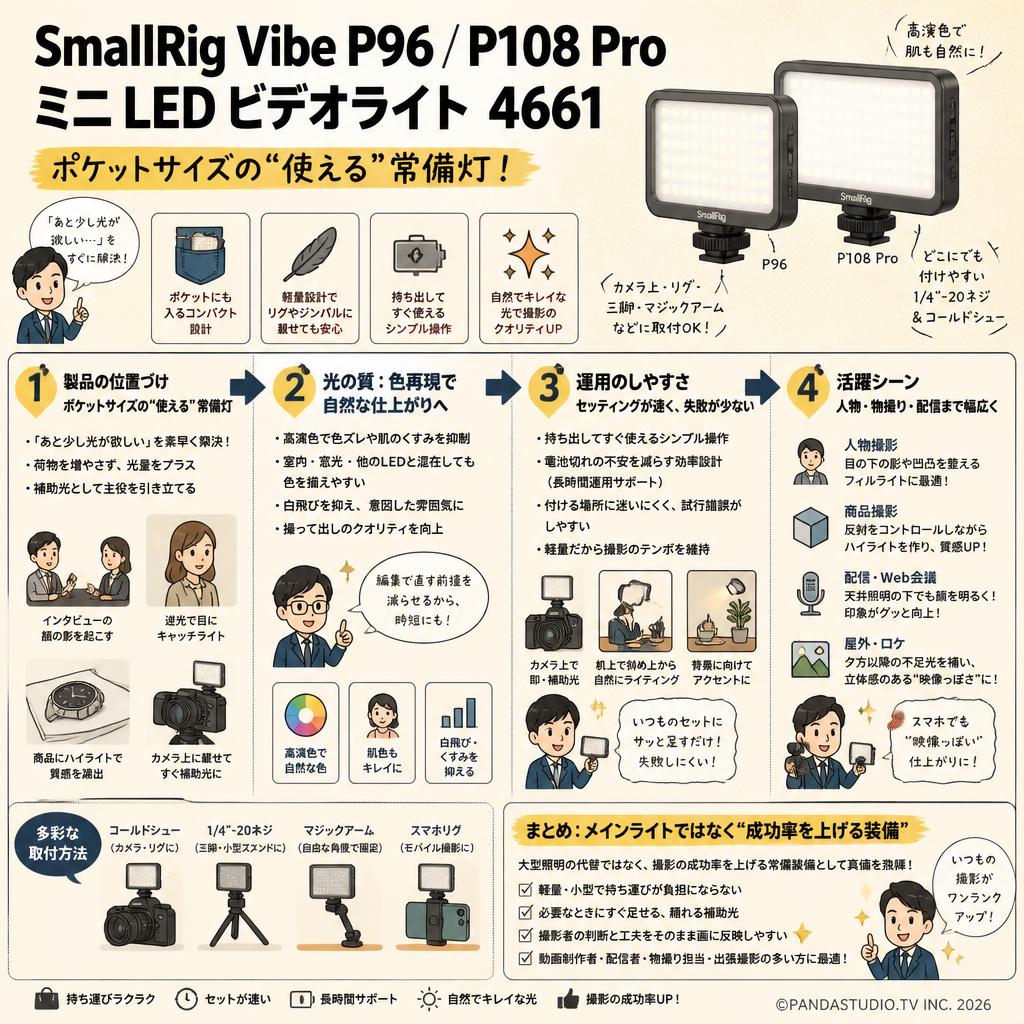 SmallRig Vibe P96 / P108 Pro ミニ LED ビデオライト　4661 概要